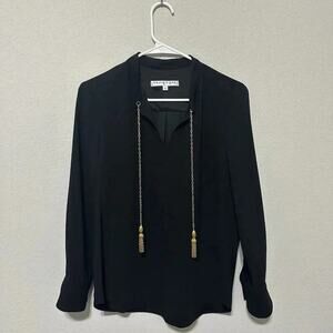 Trina Turk Black Long Sleeve Blouse Top Gold Chain Tassles Womens Size Small